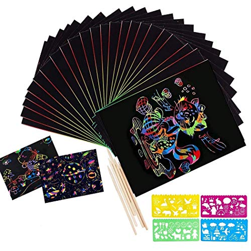 6 Sheets Set Rainbow Scratch Paper Magic Art Craft Supplies Black