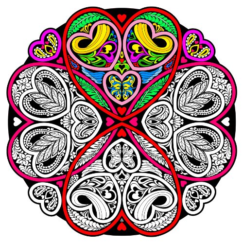 Hearts Fuzzy Velvet Mandala - 20x20 Inches - Coloring Poster