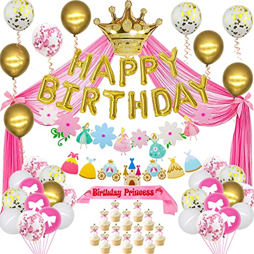 Princess Party Supplies, Tulle Backdrop, Gold Happy Birthday Balloons –  ToysCentral - Europe