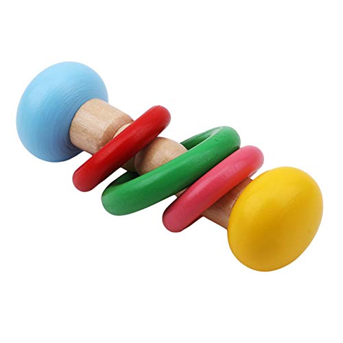 Winwinfly Multiple C olour Wooden Rattle With Rings, Baby Rattle