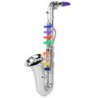 Plastic Saxophone 8 Keys Mini Saxophone Sax Musical Instrument Coded Teaching Songs Gold, Silver (optional)(Silver)
