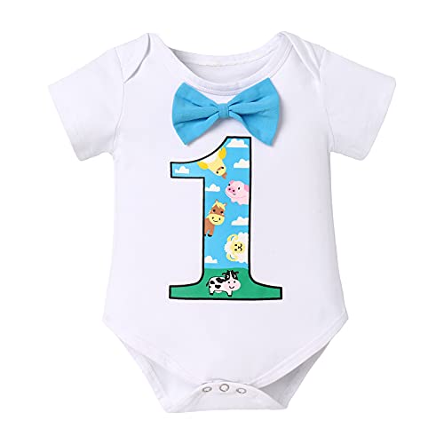 Baby Boys Farm Animals Themed First Birthday Cake Smash Outfit Bowtie Short  Sleeve Romper Y-Back Suspenders Diaper Cover Shorts Cow Boys Photography  Prop 3 Piece Clothes Set Black 6-12 Months : 