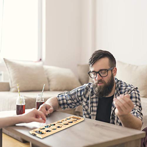 AMEROUS Wooden Mancala Board Game Set - Folding Board - 72+8 Bonus Multi  Color Glass Stones - Gift Package - Mancale Instructions, Portable Travel