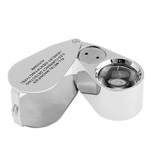 Load image into Gallery viewer, 40X Illuminated Jeweler LED UV Lens Loupe Magnifier with Metal Construction and Optical Glass, with Kare and Kind Retail Package (40X x 25 mm, Silver)

