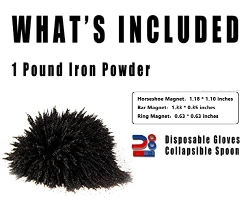 DAILYLIFE Magnetic Iron Powder Iron Filings 1 Pound （16 Ounces） Including 4  Magnets for Magnetic Field School Project Science Experiments Learning 