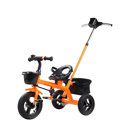 Children's Tricycle, Multifunctional Infant and Toddler Bicycle Suitable for 1-5 Year Old Baby Boy Girl Riding Toy 3 Colors Hand Push Tricycle (Color : Orange)