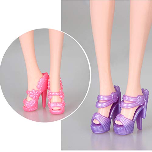 10 Pairs High Quality Different Styles Multicolor Plastic High Heels Shoes  For Barbie Doll