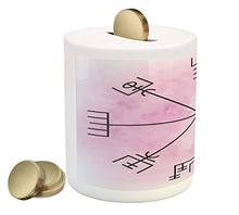 Load image into Gallery viewer, Lunarable Occult Piggy Bank, Pastel Colored Magic Navigation Compass of Vikings from Medieval Period, Printed Ceramic Coin Bank Money Box for Cash Saving, Pink Black
