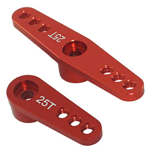 Aluminum 25T Servo Horn Double Single Steering Arm for 1/8 1/10 RC Vehicles Axial Traxxas HSP HPI Woltoys Servo, 2-Pack (Red)