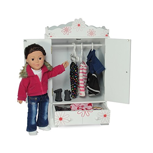 Emily Rose 18 Inch Doll Clothes Storage Closet Armoire - Floral Collection  | Doll Furniture Includes 3 Notched Doll Clothes Hangers | Fits Small Pet