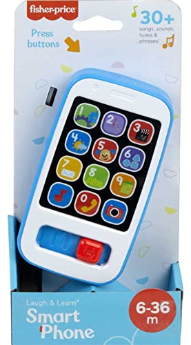 Fisher-Price Laugh & Learn Smart Phone Blue, Light-up Musical Pretend Phone for Infants and Toddlers