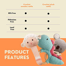 Load image into Gallery viewer, Chippi &amp; Co Crochet Teether Wooden Rattle Ring, Blue Dino Stuffed Animal Plush Baby Newborn Baby Boy Girl 0 3 6 Sensory Development Toy
