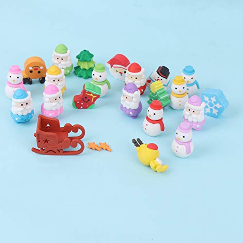 Amosfun 4 Sets Mini Christmas Erasers Cute Cartoon Santa Snowman