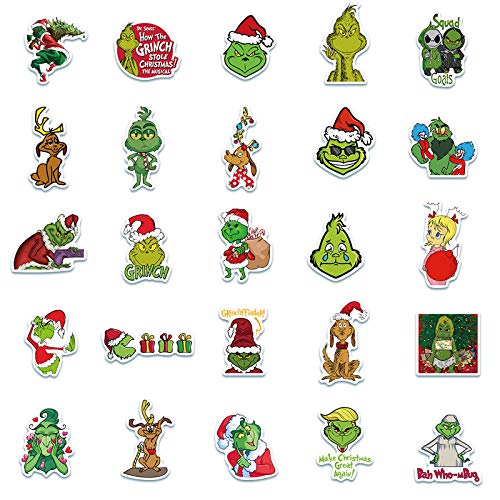 50 Pcs The Grinch Stickers Christmas Stickers for Car Laptop PVC