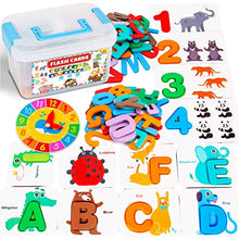 Load image into Gallery viewer, Catcrafter ABC Flash Cards Toddler Toys - Alphabet Number Clock Wooden Letter Puzzle Matching Game Montessori Preschool Educational Toys for Kids Boys Girls Ages 1-3 4+ (36 Cards &amp; 36 Blocks Included)
