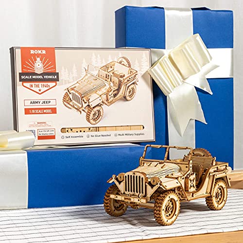 ROKR 3D Wooden Puzzle Army Field Car for Adults-Mechanical Car Model Kits, Vehicle Building Kits-Unique Gift for Kids on Birthday/Christmas Day(1:18  Scale) 