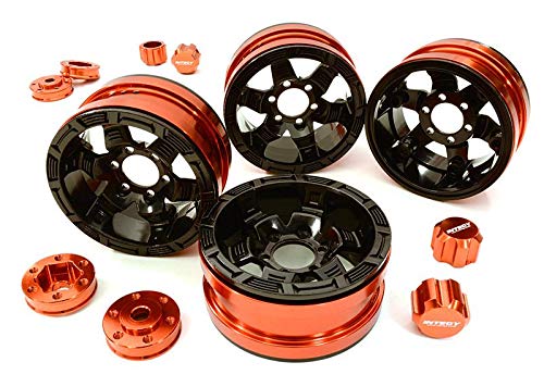 Integy RC Model Hop-ups C26877RED Billet Machined 6 Spoke Wheels w/ 6 Bolt S-Adapters for Most 1.9 Scale Crawler