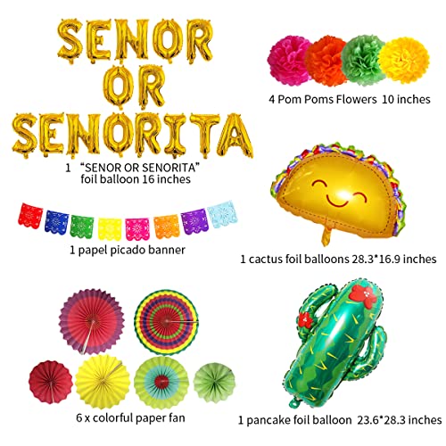 57pcs/set Mexican Gender Reveal Party Decorations Include Senor Or Senorita  Banner, Senor Or Senorita Cake Topper Hanging Paper Fans Colorful Balloons  For Mexican Theme Taco Bout A Baby Shower Party - Home