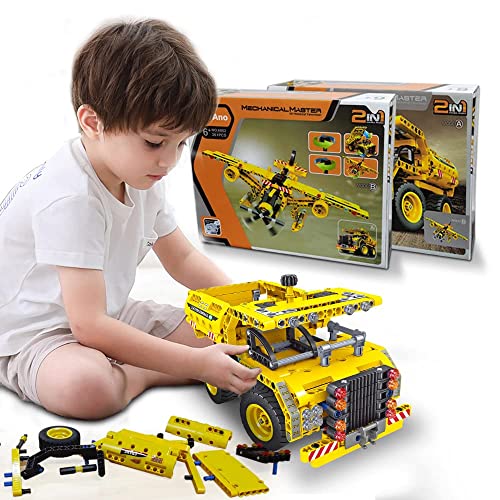 2 in 1 Dump Truck or Airplane STEM Toys Building Sets for Boys 8-12, Construction Engineering Building Kit