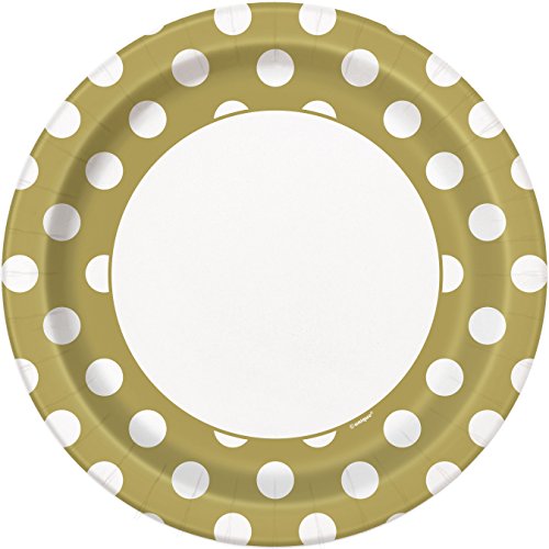 Unique Industries, Polka Dot Paper Plates, 8 Pieces - Gold