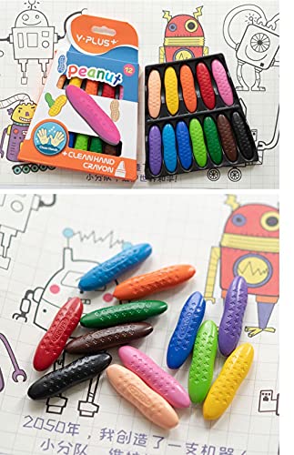 YPLUS Peanut Crayons for Kids, 12 Pastel Colors Washable Toddler