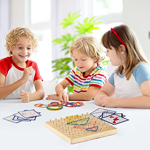 STEM Block Geo Board Graphical Educational Toys, Kids Montessori Geoboard  Mathematical Manipulative Array Block with Pattern Cards and Rubber Bands