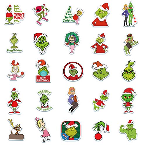 50 Pcs The Grinch Stickers Christmas Stickers for Car Laptop PVC