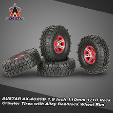 Load image into Gallery viewer, Goolsky 4Pcs AUSTAR AX-4020A 1.9 Inch 110mm 1/10 Rock Crawler Tires with Alloy Beadlock Wheel Rim for D90 SCX10 AXAIL RC4WD TF2 RC Car
