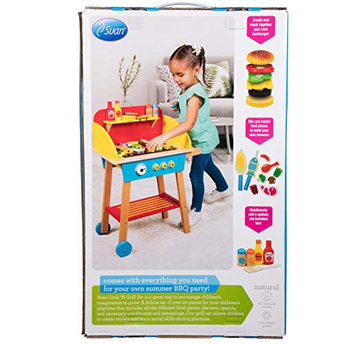 Swan Cook 'n Grill Wood Toy Bbq Set - Includes Pretend Play Wooden