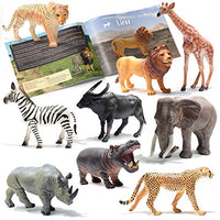 PREXTEX Realistic Safari Animal Figurines - 9 Large Plastic Figures - Jungle, Zoo, Forest, and Wild Animal Toys with Educational Animals Book | Great Gift for Birthday Party | Toddlers 1-3 Years Old