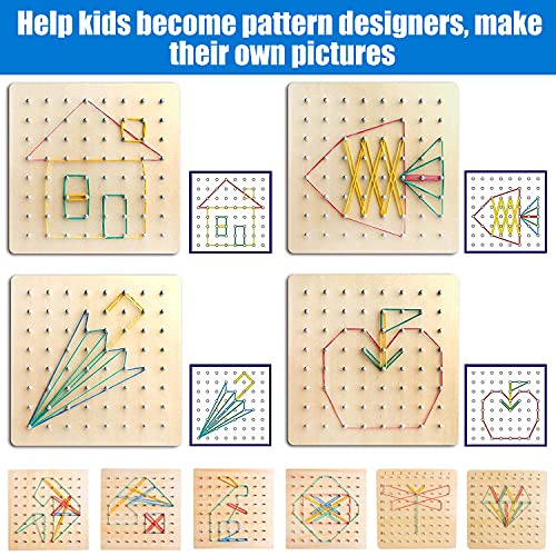STEM Block Geo Board Graphical Educational Toys, Kids Montessori Geoboard  Mathematical Manipulative Array Block with Pattern Cards and Rubber Bands