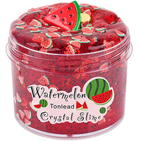 Tonlead Watermelon Crystal Clear Slime with Glitters, 7oz Soft Jelly Slime Non Sticky Premade Clear Crystal Slime for Girls Boys, DIY Cotton Mud Bubble Slime Stretchy Putty Kids Birthday (Red)