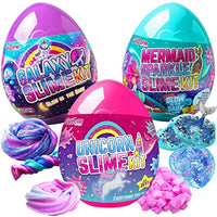 GirlZone Bundle Unicorn, Mermaid and Galaxy Egg Surprise Slime Kits for Kids - Great Gift for Girls 7-12 Years Old - Super Birthday Present for Kids
