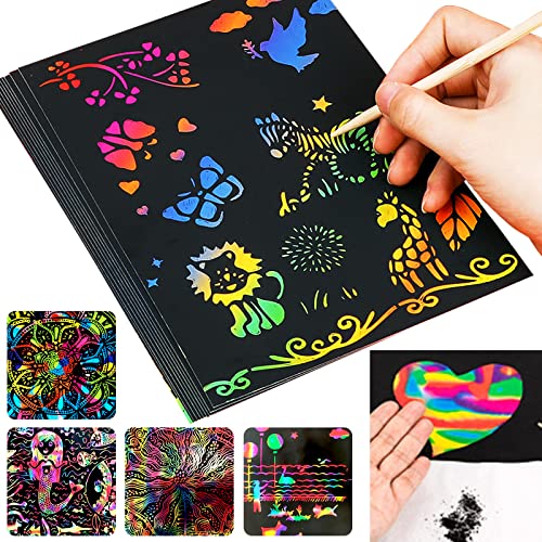 NewtonTech Kid' Paper Craft Kit Scratch Art Doodle Notebook/Pad,Pack of 2,10.2 inchx7.5 inch,16K,Rainbow Scratch Paper Note,as Educational Toys,Gift