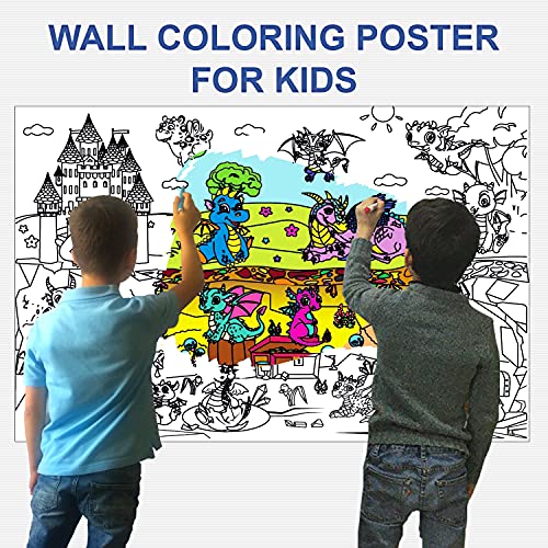 Alex Art, Large Coloring Poster - Dragon Big Giant Coloring Sheets - Family Jumbo Wall Coloring Pages - Super Huge Coloring Posters for Kids 